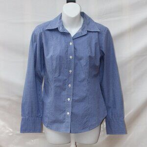 Talbots Women's Button Up Long Sleeve Collared Blouse Blue White Pattern Size 6